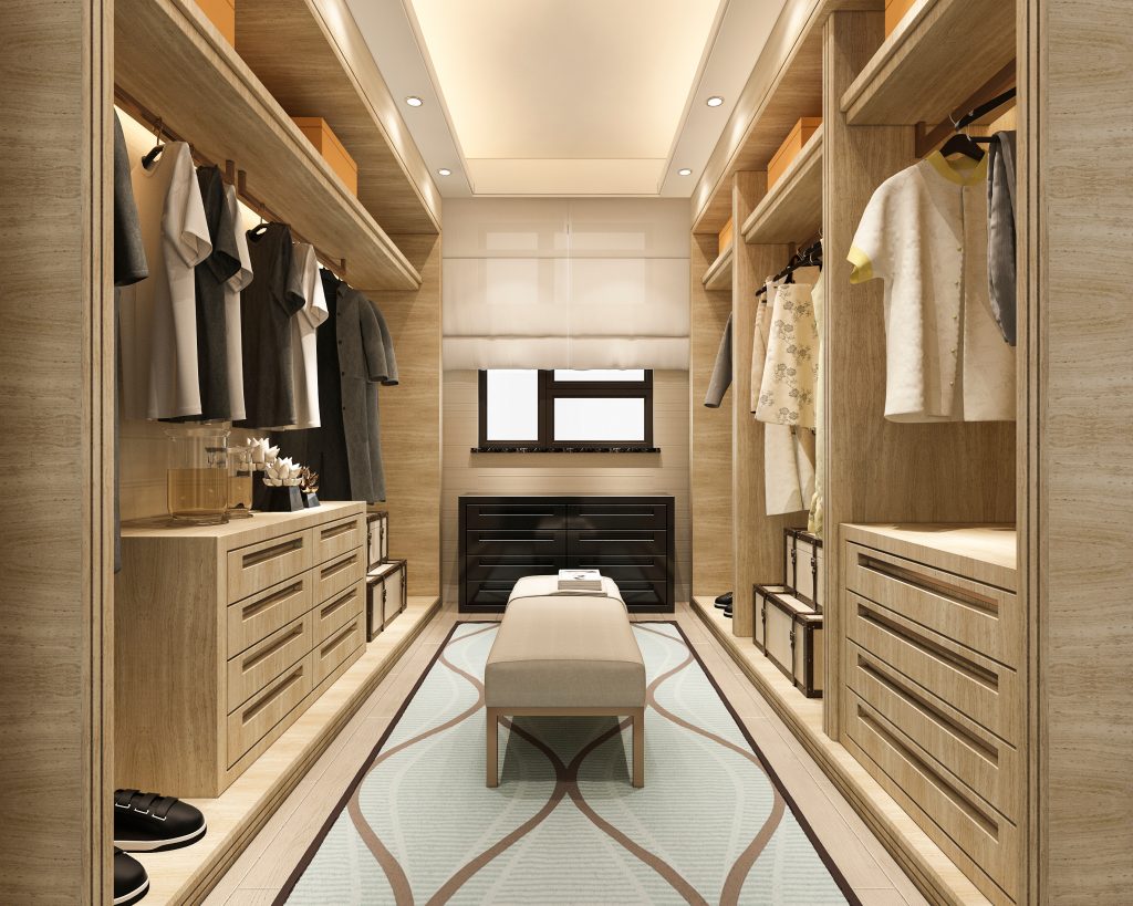 Walk in closet the interior film use for large of cloth storage